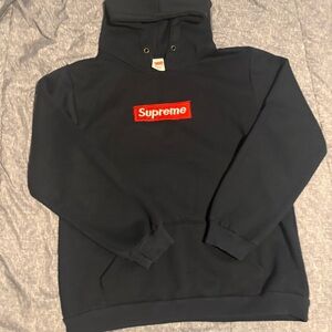 Supreme Dark Blue Hoodie with Red Logo